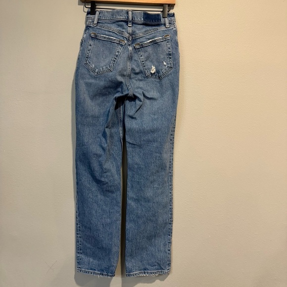 A&F Jeans 90s Straight Ultra High Rise Distressed Crossover Waist 0 - Picture 2 of 10